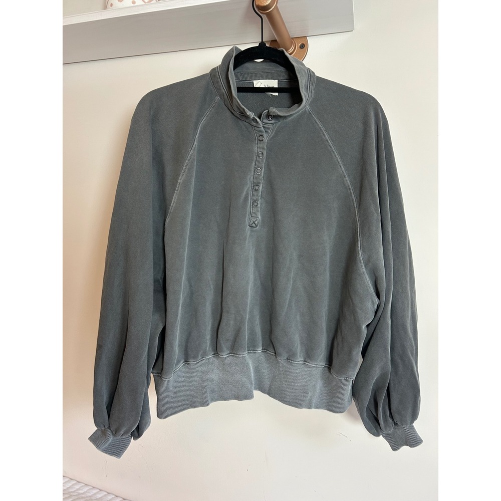 Peach Love California Gray Pullover Button Neck Sweatshirt Top Women's Small